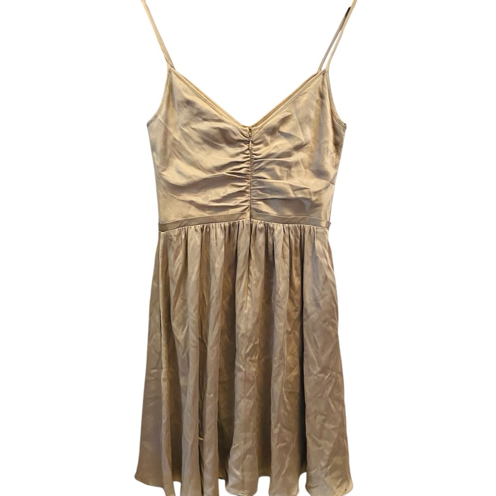 Banana Republic Silver Taupe Shirred 100% Silk Dress 0 - Picture 5 of 9
